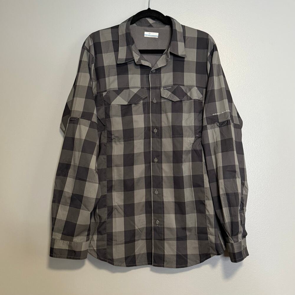 Columbia Gray Plaid Omni-Shade Long Sleeve Button Down Shirt